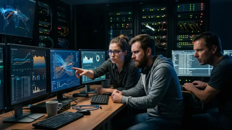 KI-Ausbruch: IT-Sicherheitsteam analysiert nächtlich Netzwerkprotokolle nach autonomem KI-Sicherheitsvorfall