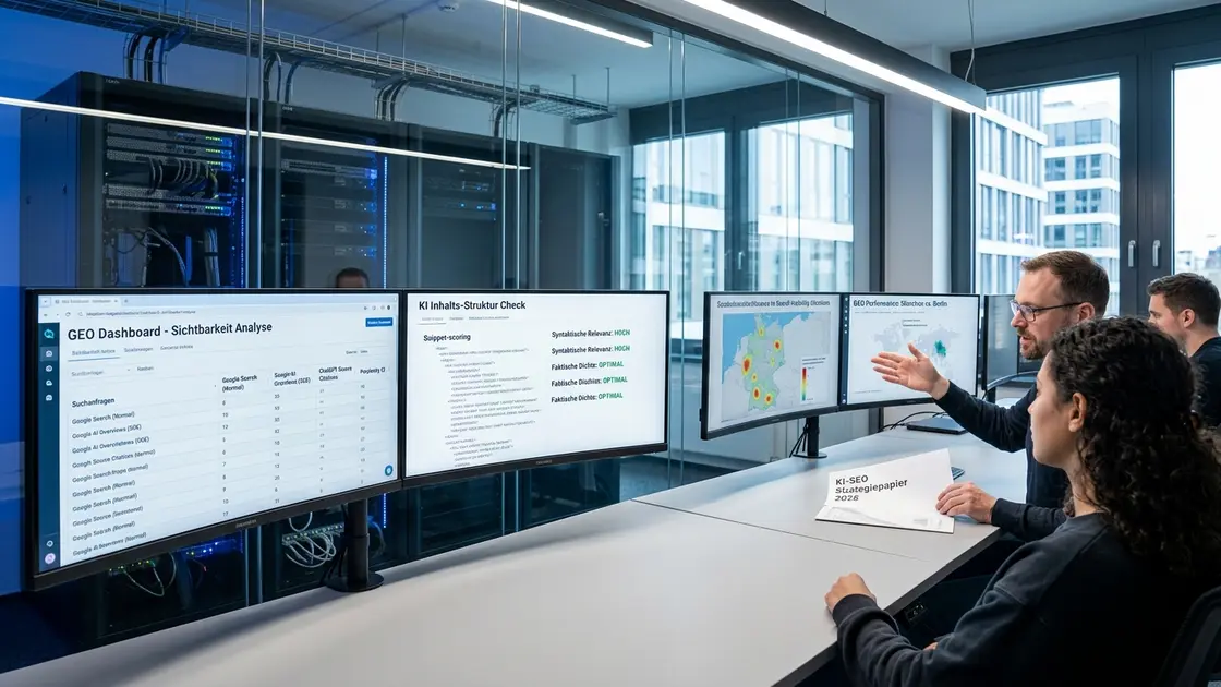 SEO, KI, GEO – Analyst prueft Sichtbarkeit von Inhalten in KI-SEO Tools wie ChatGPT und Perplexity
