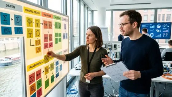 Mathematik, Transparenz, Peer-Review – Mathematik-Manuskript mit handschriftlichen Beweisen als Symbol für die Leiden Declaration zur KI in der Mathematik