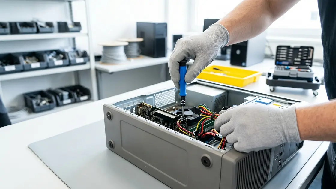 Techniker richtet Linux-Arbeitsplatz im Rahmen der Open-Source-Strategie ein
