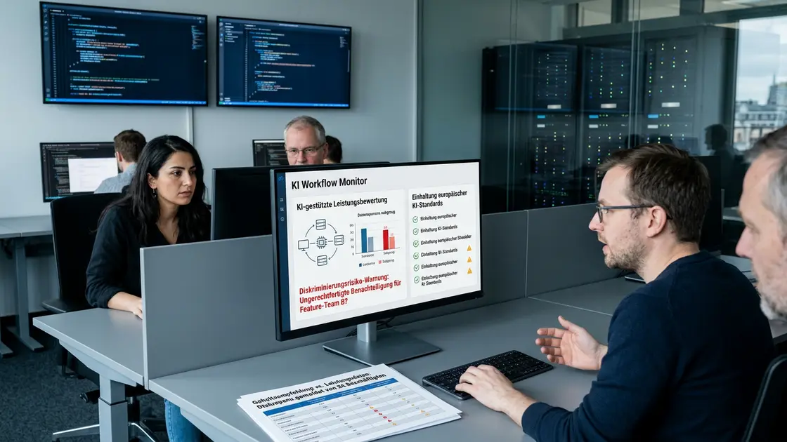 Meta, KI-Diskriminierung, Arbeitsrecht – Gerichtsflur mit Klageunterlagen zum Fall KI-Diskriminierung bei Meta