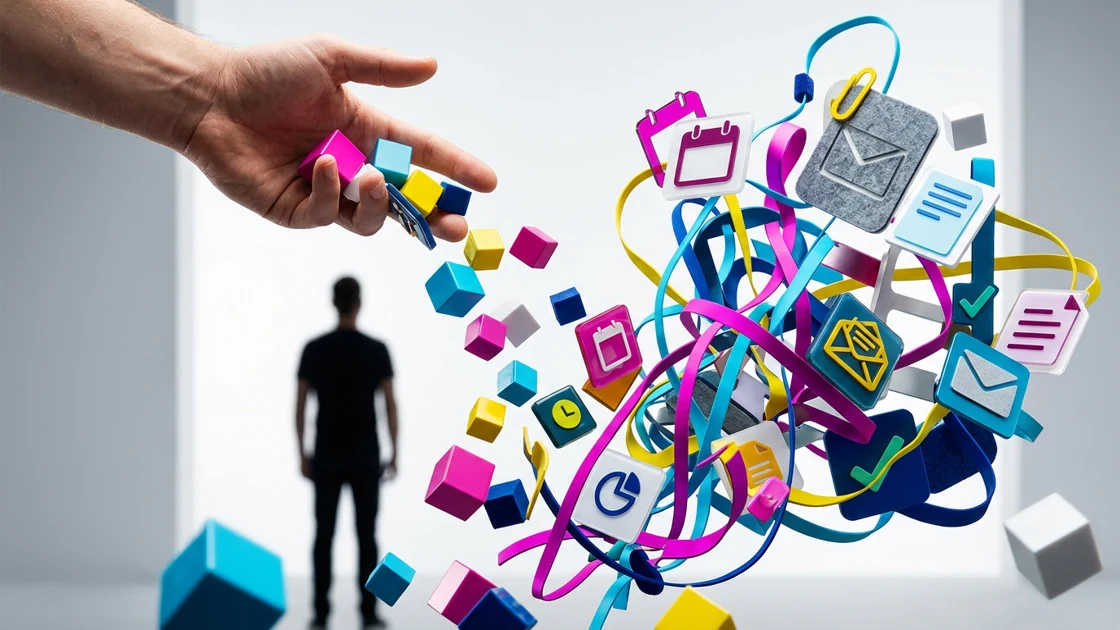 Abstrakte farbige Workflow-Symbole als Metapher für den KI-Agenten Microsoft Scout