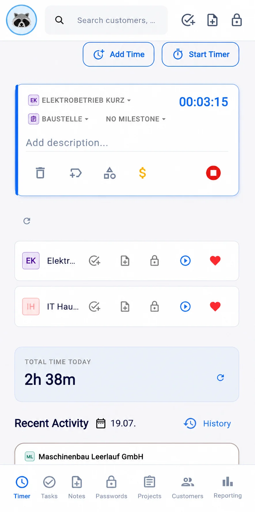 Zeiterfassung per App – Smartphone-Screenshot einer mobilen Arbeitszeiterfassung