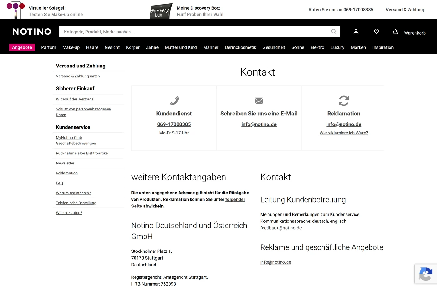 Notino Online-Shop Service Screenshot