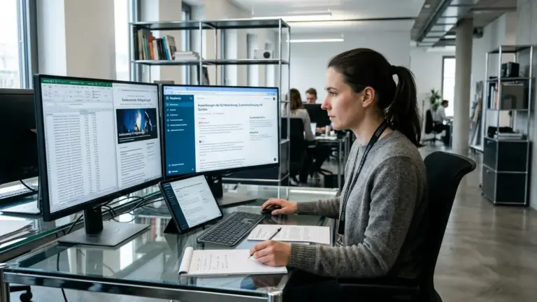 Perplexity, Quellen, SEO – Bildschirm zeigt KI-Suchantwort mit nummerierten Quellenangaben als Symbol für Perplexity SEO