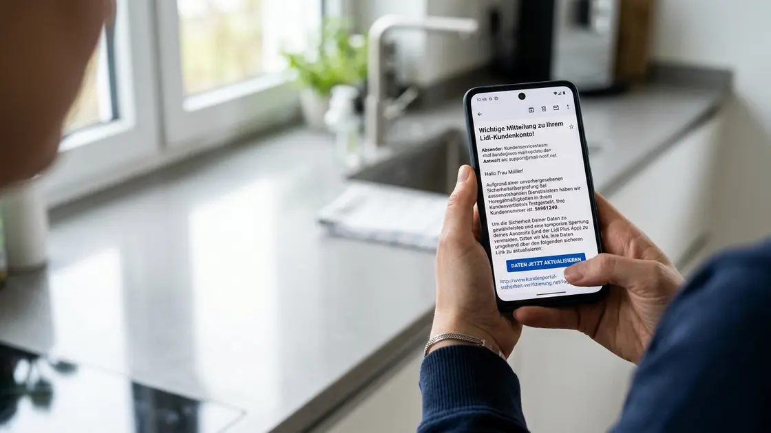 Phishing-Nachricht mit Kundennummer nach Kundendaten-Leck auf Smartphone-Bildschirm