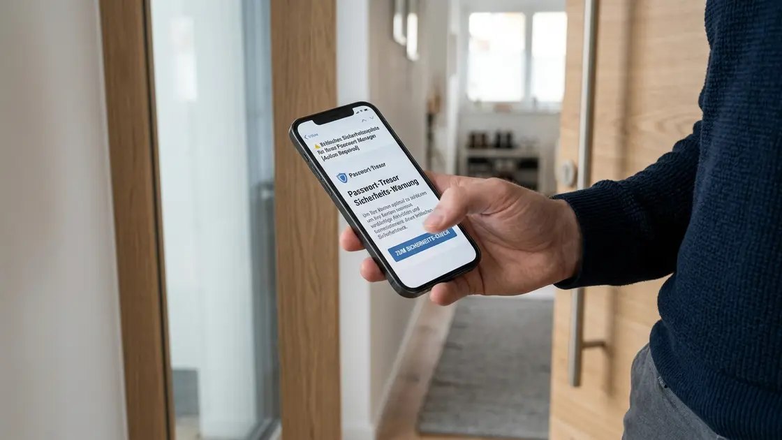 Phishing-E-Mail auf Smartphone nach Passwort-Manager-Datenleck mit gefälschtem Sicherheitshinweis