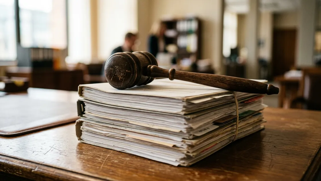 Asylverfahren und Datenschutz: Richterhammer auf Aktenstapel als Symbol für rechtliche Prüfung