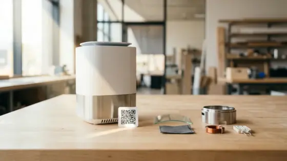 Digitaler Produktpass für ein Produkt mit QR-Kennzeichnung und Komponenten der Lieferkette