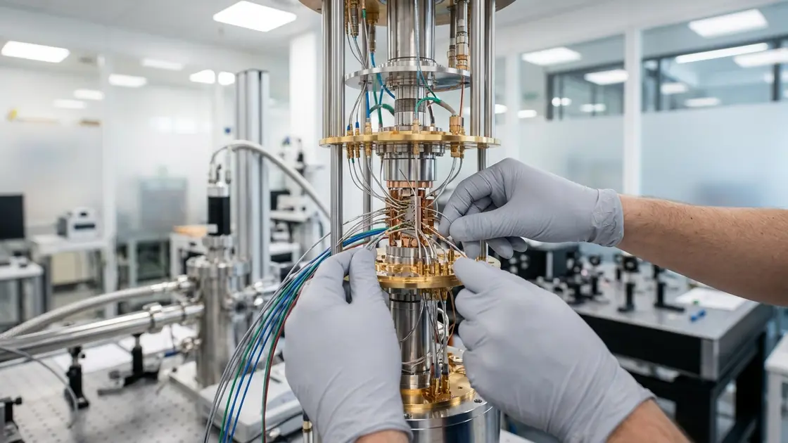 Techniker justiert Quantencomputer-Hardware im Labor fuer den EU-Pilot Finanzrisikomodelle