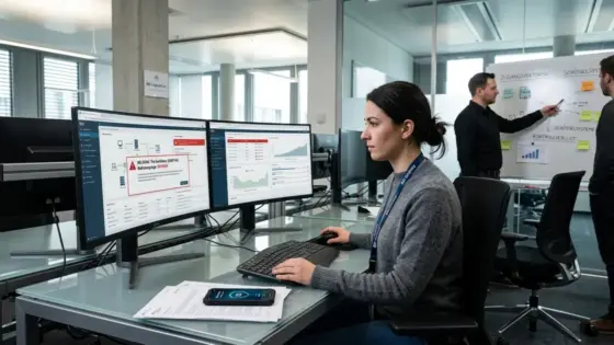 Ransomware, Cybersicherheit, BSI – IT-Administrator zieht während eines Ransomware-Vorfalls ein Netzwerkkabel aus einem Server im Serverraum