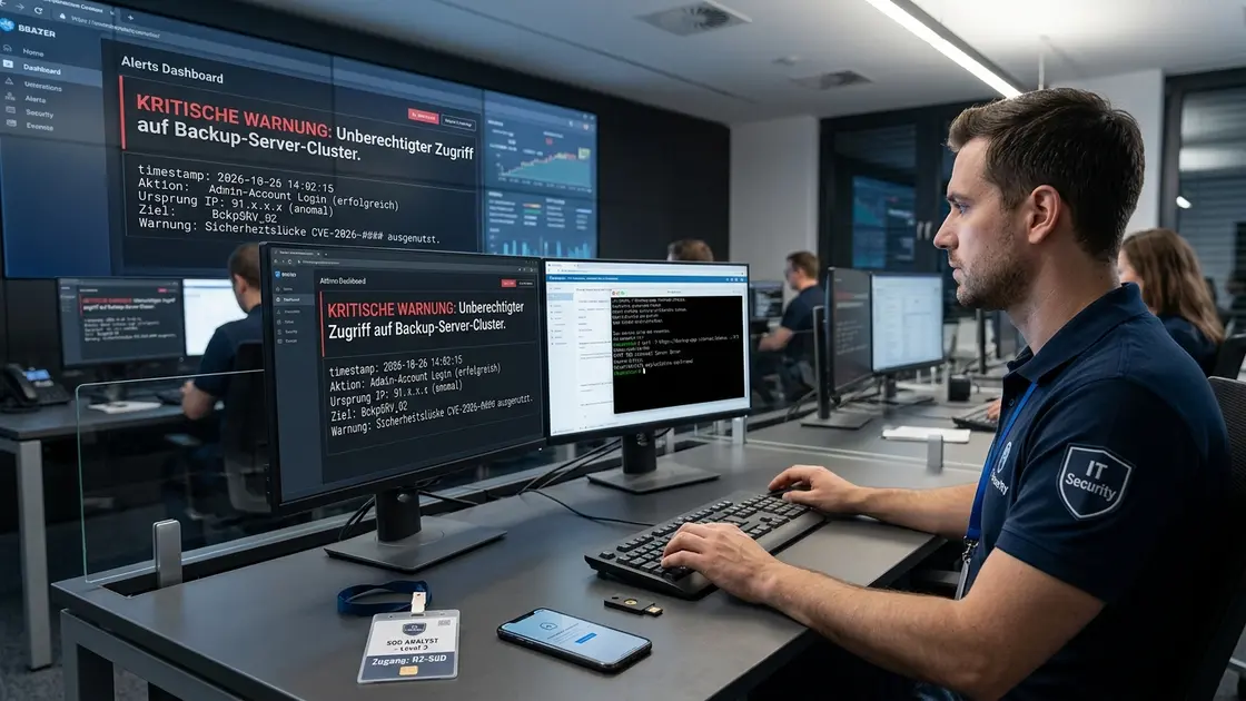 IT-Administrator prüft Integritätsprotokoll der Backup-Software auf Sicherheitslücke