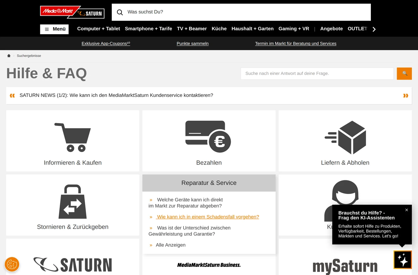 Saturn Online-Shop Service Screenshot