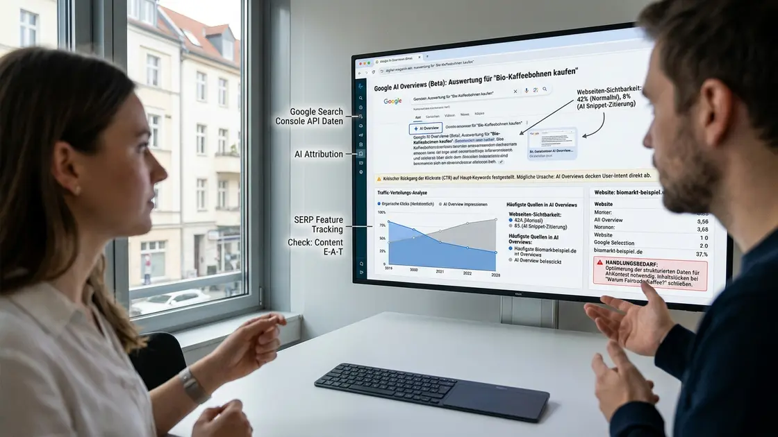 Gedruckte SEO-Check-Liste mit Markierungen neben Google Search Console Daten