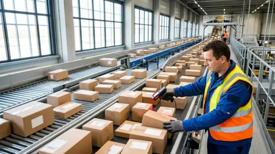 Shein, Onlinehandel, E-Commerce – Paketverteilzentrum mit vielen kleinen Kartons symbolisiert die Shein Zahlen im Onlinehandel