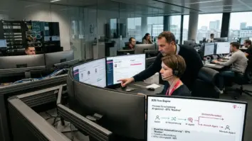 Telekom KI-Agenten, Business-Kundenservice, Workflow-Automatisierung – Telekom KI-Agenten steuern automatisierte Workflows im Business-Kundenservice auf einem Ticket-Dashboard