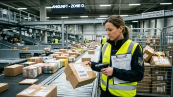 Temu DSA, Digital Services, Cross-Border-E-Commerce – Zollinspektion von Kleinpaketen als Symbol für die Temu DSA Untersuchung der EU