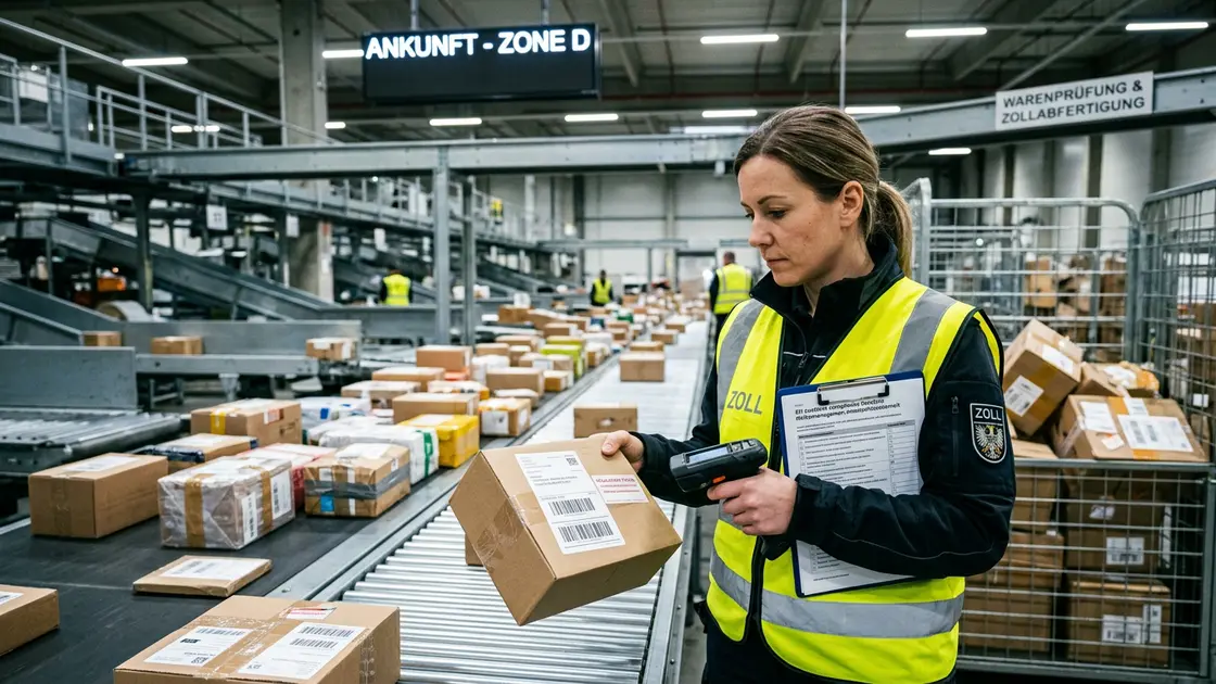 Temu DSA, Digital Services, Cross-Border-E-Commerce – Zollinspektion von Kleinpaketen als Symbol für die Temu DSA Untersuchung der EU