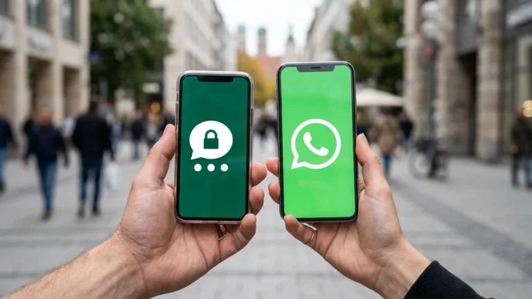 Zwei Smartphones mit den Symbolen von Threema und WhatsApp