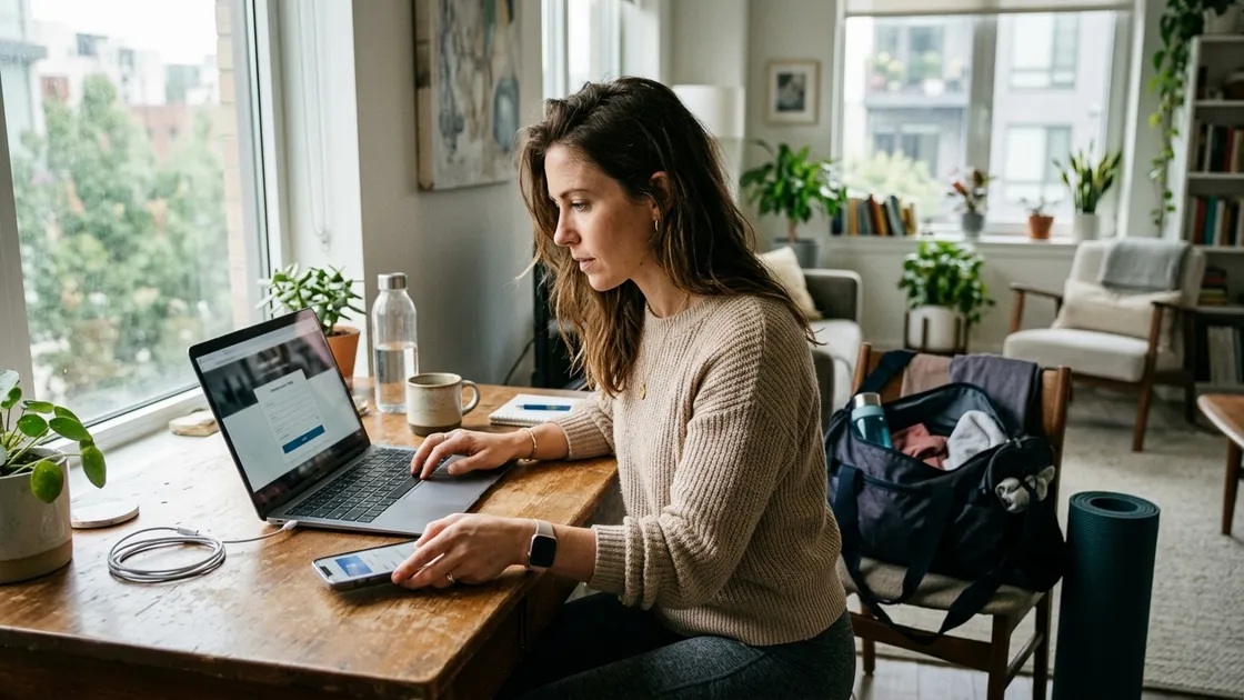 Person richtet Wero-Abonnement für Fitnessstudio auf Laptop und Smartphone ein