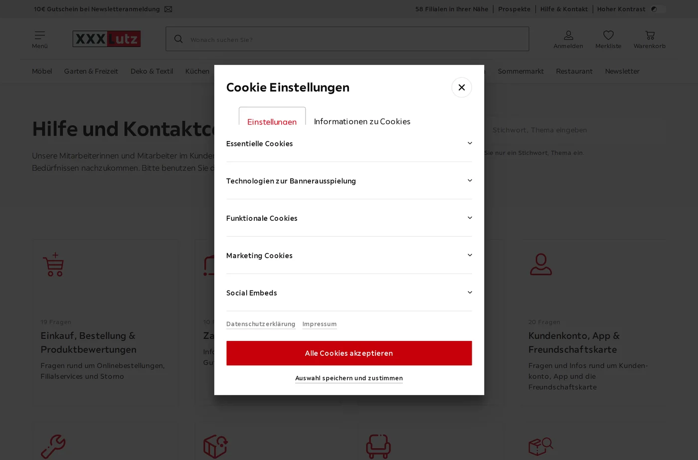 XXXLutz Online-Shop Service Screenshot