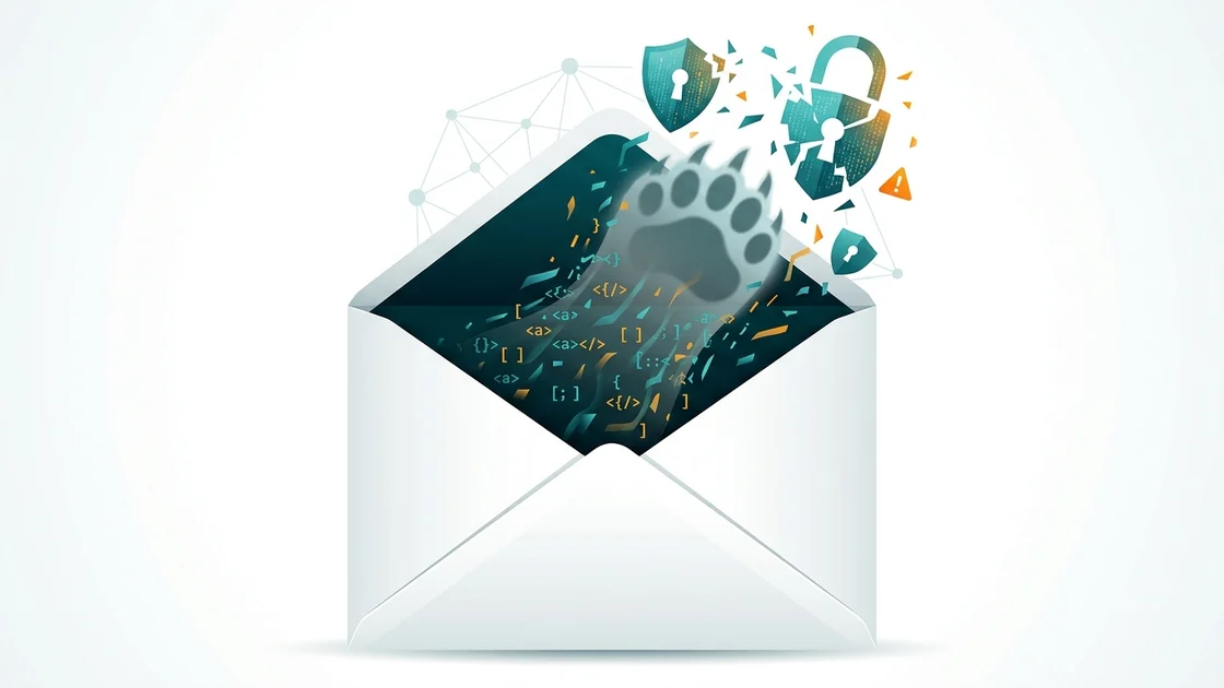 Zimbra Zero-Click-Attacke auf einen Mailserver mit Umschlag und Code-Fragmenten