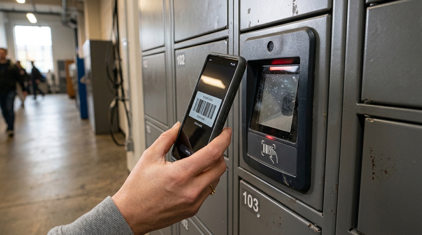 Amazon Locker Abholung mit Smartphone-Code am Scanner