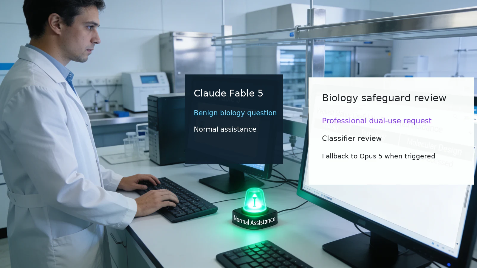 Claude Fable 5 beantwortet eine harmlose Biologiefrage unter einem überarbeiteten Schutzfilter