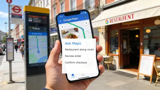 Ask Maps verbindet Route, Restaurantauswahl und einen vom Nutzer bestätigten Warenkorb