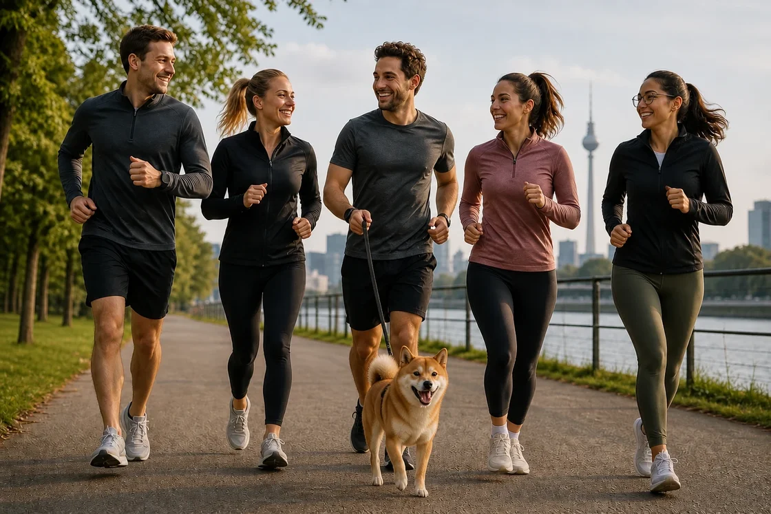Mit dem Bürohund in der Mittagspause Joggen.