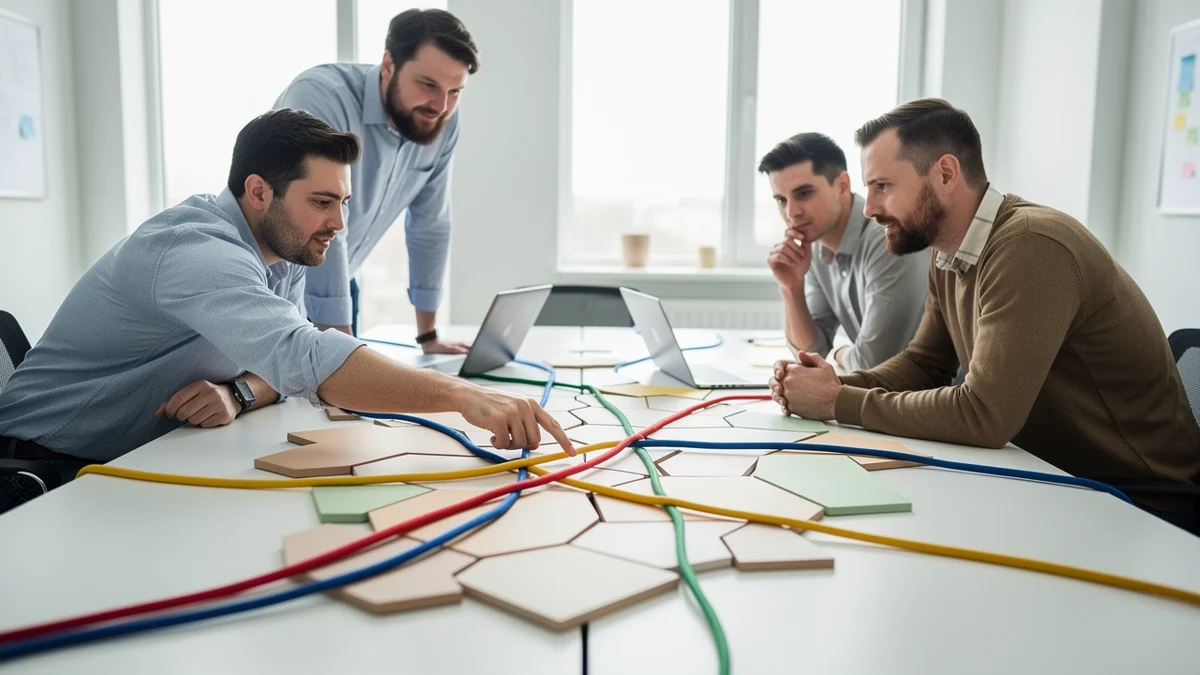 Ein Netzwerkteam ordnet unmarkierte Routing-Verbindungen für Cloudflare, BGP-Rollen und OTC-Schutz.