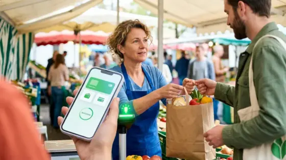 Echtzeitüberweisungen, Empfängerprüfung, Liquidität – Selbstständiger prüft Echtzeitüberweisungen auf dem Smartphone in der Werkstatt