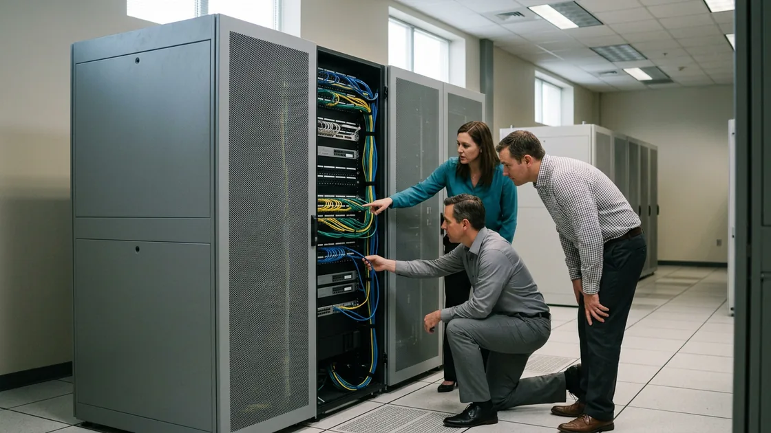 Frontier KI Banken: Team prüft technische Abhängigkeiten im Serverraum