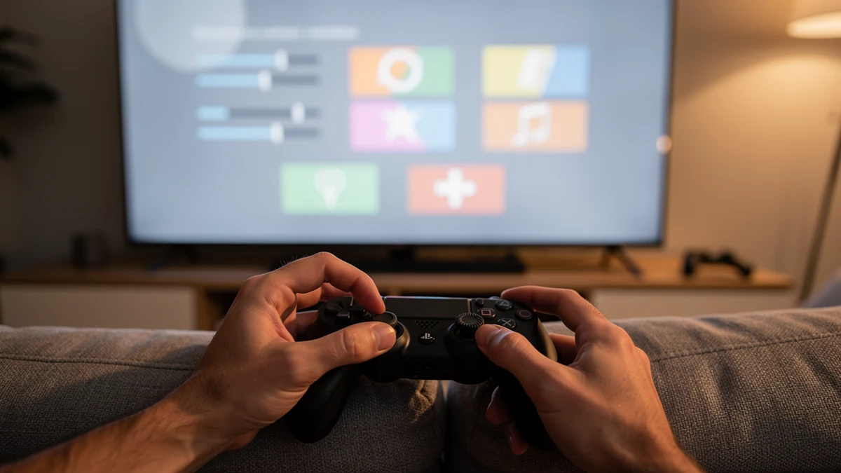 Zwei Hände passen auf einer Konsole Spieloptionen für Schwierigkeit und Zugänglichkeit an.