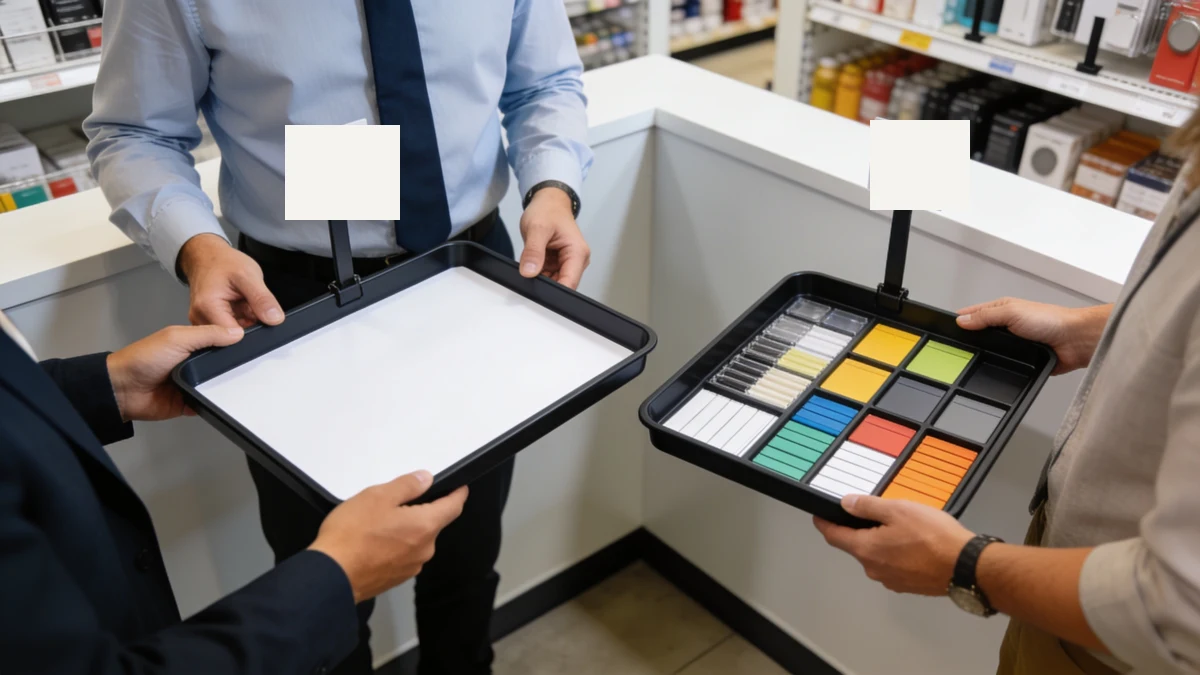 Eine Commerce-Verantwortliche vergleicht zwei unbeschriftete Kampagnenablagen mit unterschiedlicher Ressourcenzuteilung.