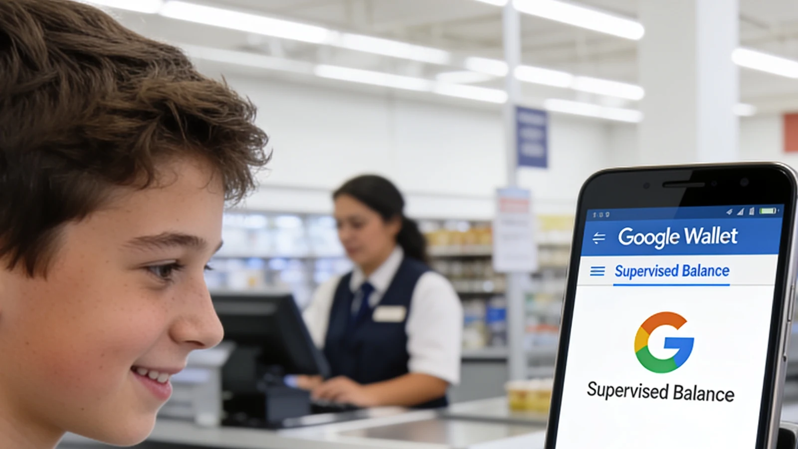 Google Wallet für Kinder mit beaufsichtigtem Guthaben an einem kontaktlosen US-Checkout