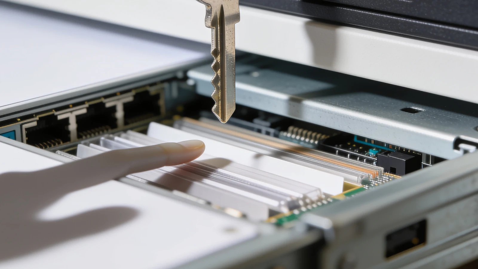 Signierter Schlüssel und verborgenes Implantat als Symbol für CoolClient-Kernel-Rootkit
