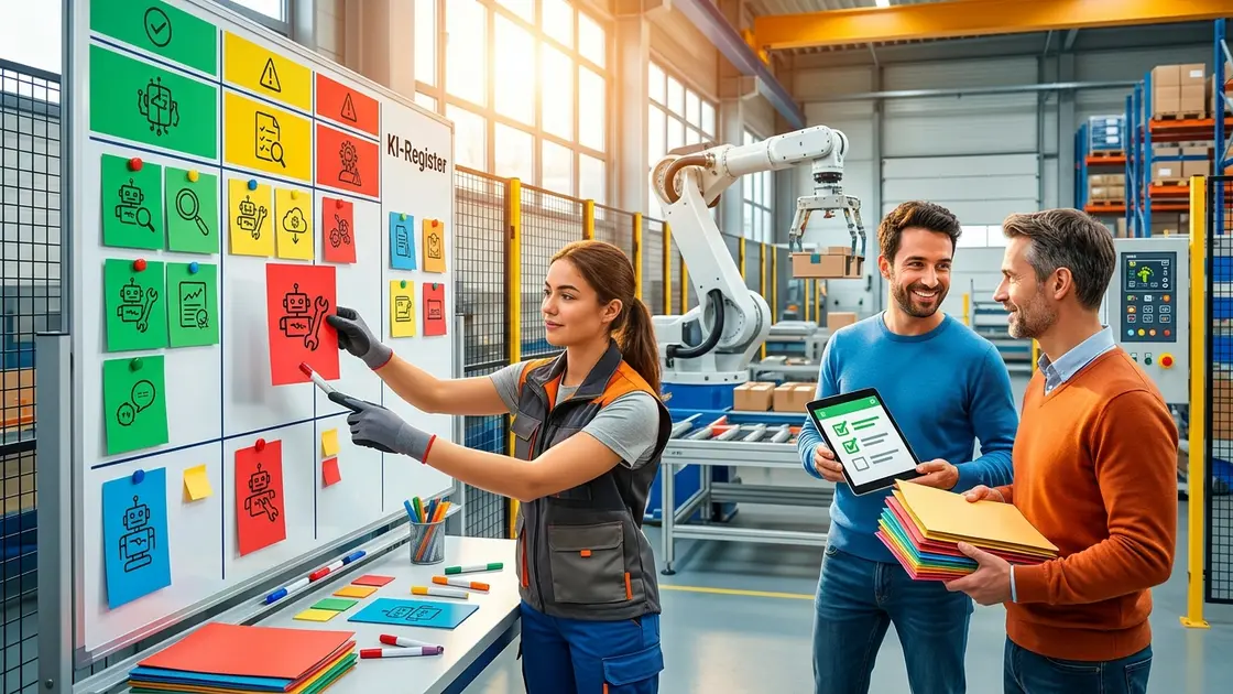 KI-Register, AI, Act – KI-Register Dokument mit markierten Risikokategorien auf einem Schreibtisch