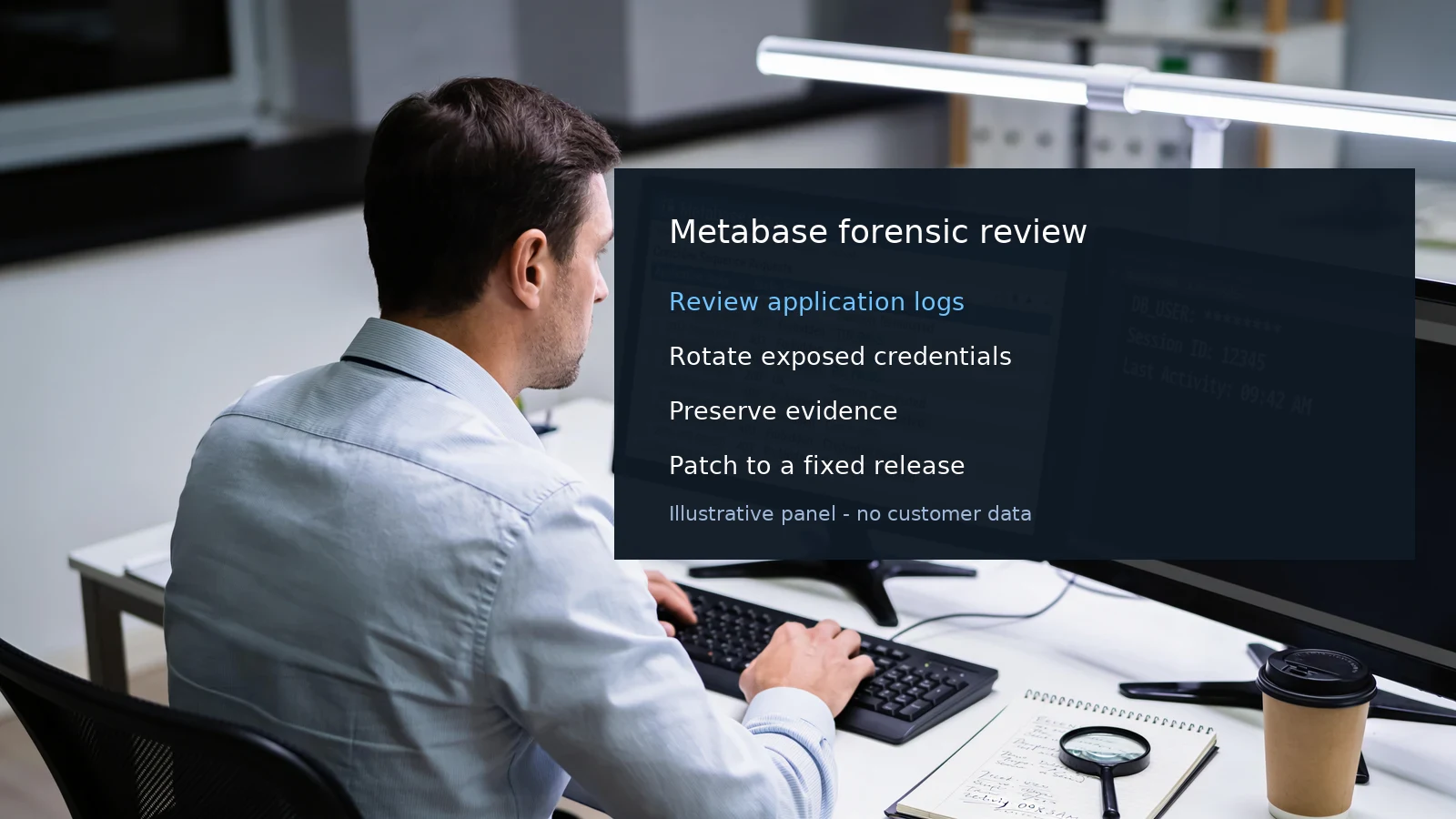 Forensische Prüfung von Metabase-Logs, Sitzungen und Datenbankzugängen