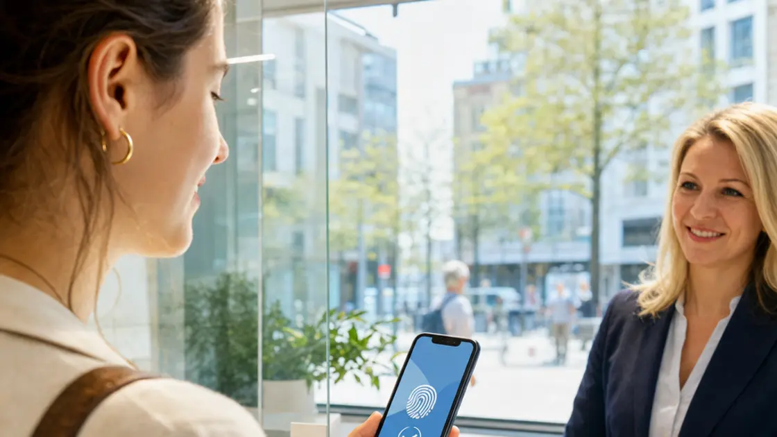 Passkeys, Smartphone, Wiederherstellung – Person entsperrt Smartphone per Gesichtserkennung als Passkeys-Login ohne Passwort