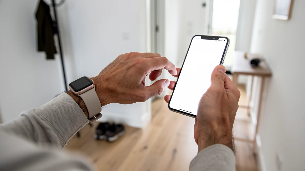 Eine Person koppelt vor einem Spaziergang eine Smartwatch mit einem Android-Smartphone.