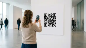 QR-Code scannen auf iPhone und Android in einer Ausstellungshalle