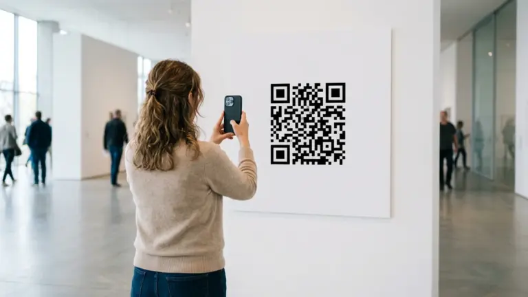 QR-Code scannen auf iPhone und Android in einer Ausstellungshalle