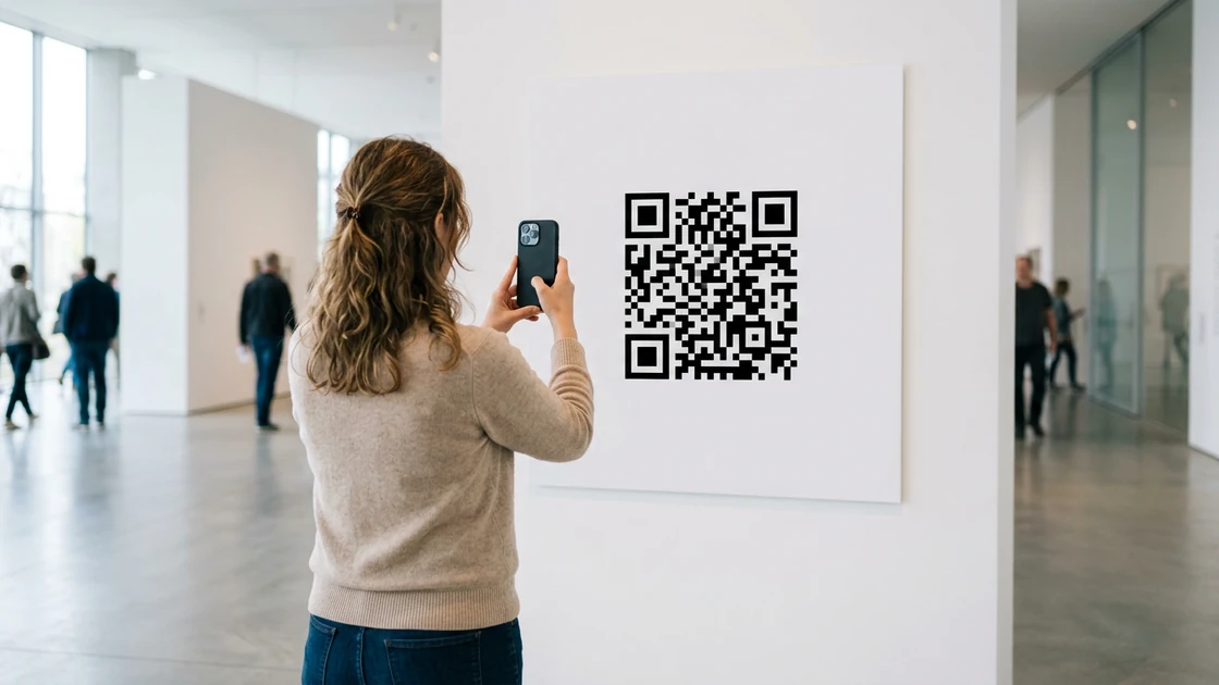 QR-Code scannen auf iPhone und Android in einer Ausstellungshalle