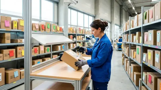 Retouren, Retourenquote, Retourengründe – Lagerarbeiter scannt Retouren-Paket im Onlinehandel zur Datenerfassung