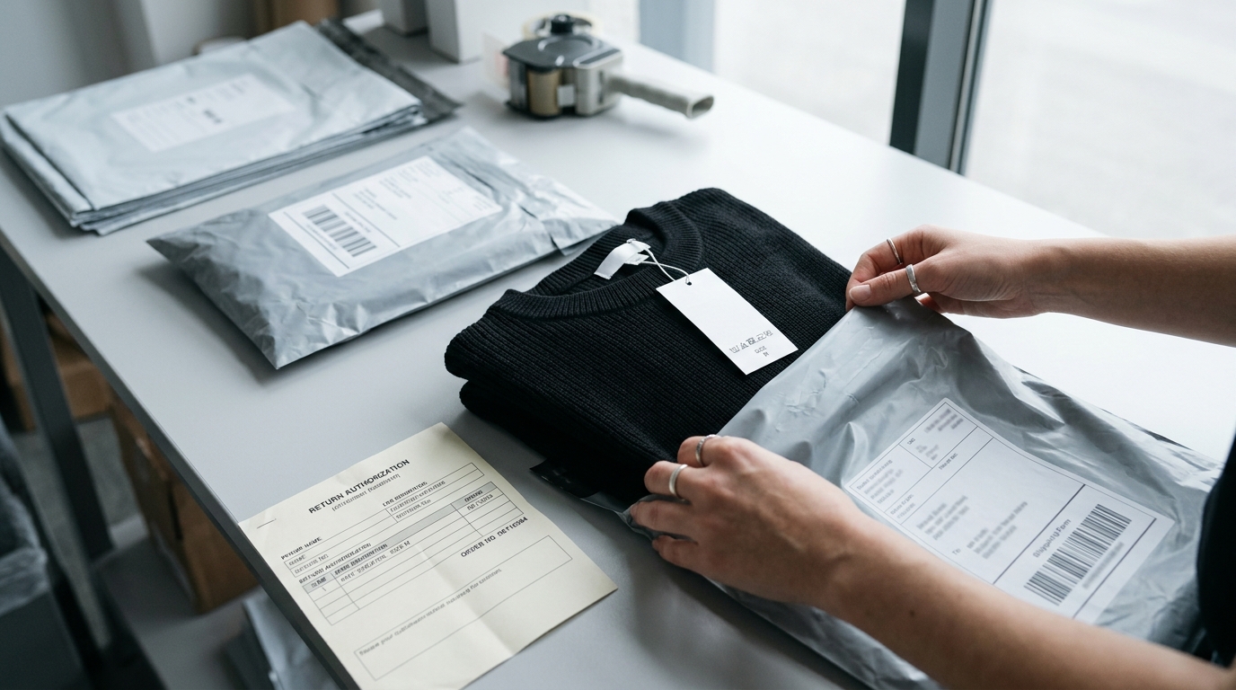 H&M Rücksendung mit Kleidung, Etiketten und Paketbeleg