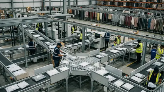 Shein Onlinehandel: hohes Versandvolumen in einem modernen Mode-Logistikzentrum