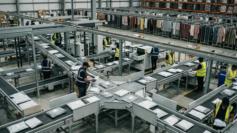 Shein Onlinehandel: hohes Versandvolumen in einem modernen Mode-Logistikzentrum