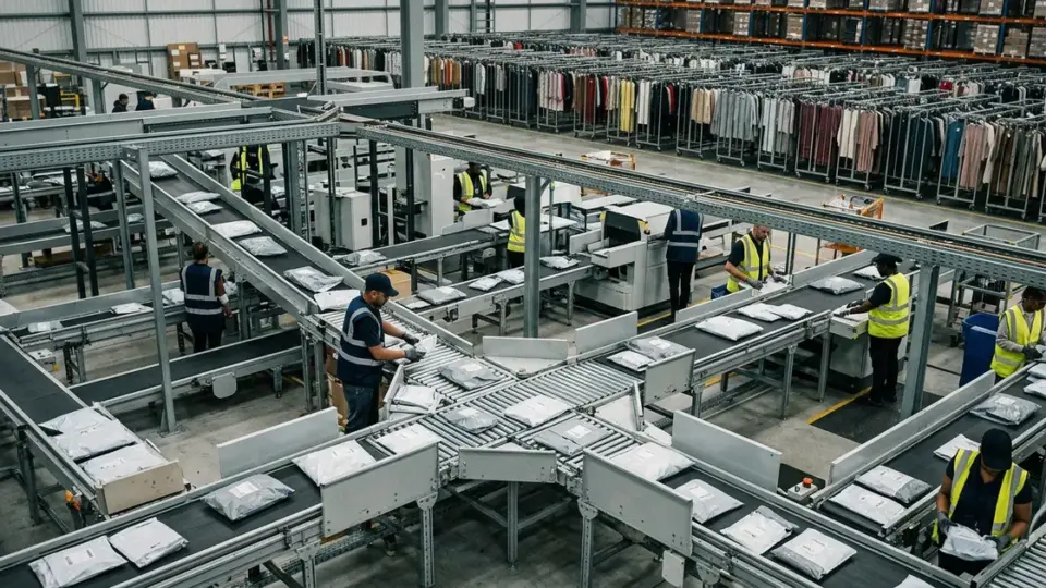 Shein Onlinehandel: hohes Versandvolumen in einem modernen Mode-Logistikzentrum