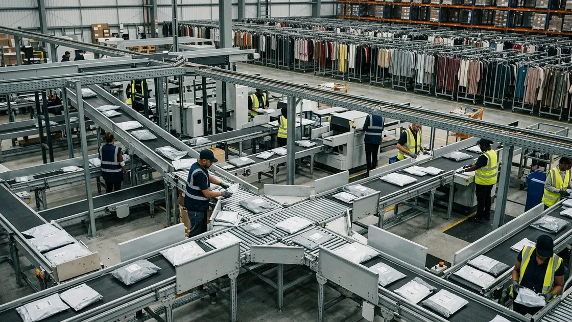 Shein Onlinehandel: hohes Versandvolumen in einem modernen Mode-Logistikzentrum